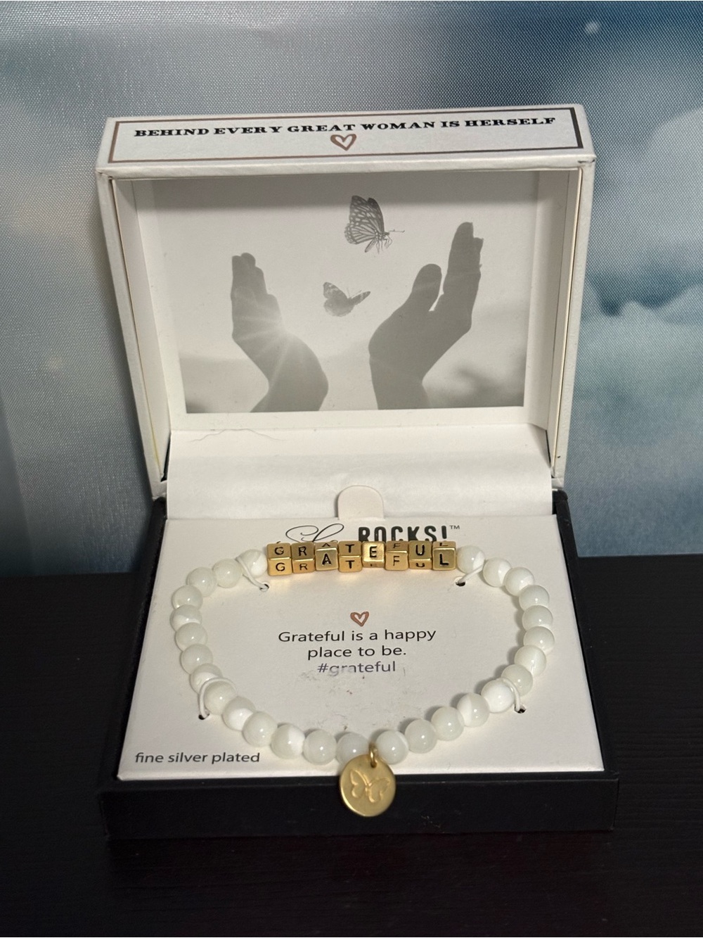 Unwritten She Rocks grateful stretch bracelet fine silver plated.  New in box.